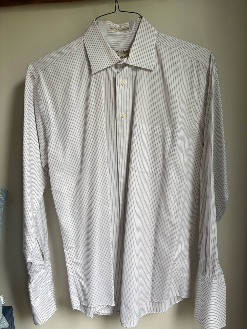 Pronto Uomo White Dress Shirt with Fine Gray Pinstripes